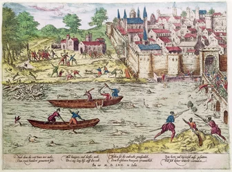 Massakern i Tours i juli 1562 (färggravyr)