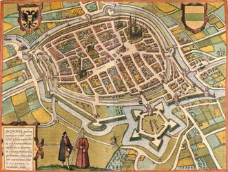 Plan över Groningen (Groninga), Nederländerna (etsning