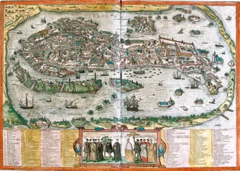 Plan över Venedig (Venetien), Italien (etsning
