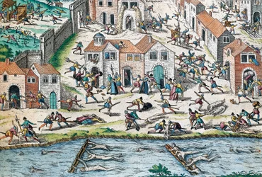 Scen från de franska religionskrigen, gravyr av Franz Hogenberg (1535-1590), Frankrike