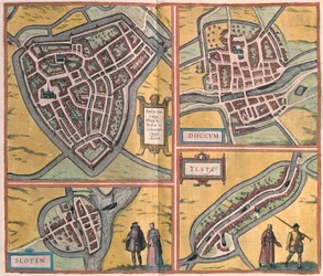 Sneek, Dokkum, Sloten, Ijlst, Nederländerna (gravyr