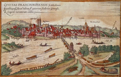 Vy över Frankfurt am Main, Tyskland (gravyr