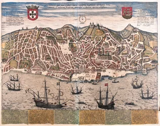 Vy över Lissabon, Portugal (gravyr
