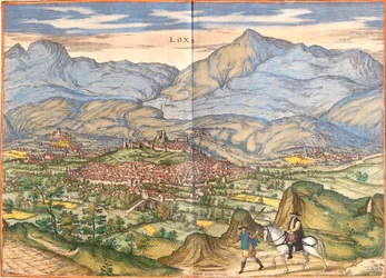 Vy över Loja (Loxa), Spanien (etsning