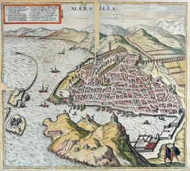 Vy över Marseille på 1500-talet, som visar sjukhuset för spetälska längst ner till vänster, från 