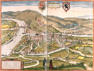 Vy över Namur (Namurum), Belgien (etsning