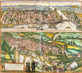 Utsikt över Constance (Contantia), Tyskland och St. Galli (S. Galli), Schweiz (etsning