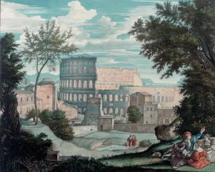 Colosseum med romantiska figurer