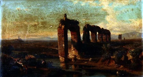 Utsikt över den Claudian akvedukten i den romerska Campagna