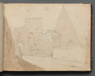 Album med utsikt över Rom och omgivningar, landskapsstudier, sida 08a: Porta St. Paolo.