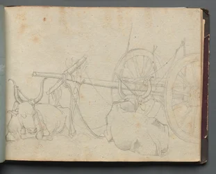 Album med utsikt över Rom och omgivningar, landskapsstudier, sidan 37a: Oxar och vagn.