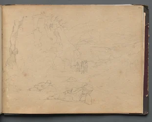 Album med utsikt över Rom och omgivningar, landskapsstudier, sidan 44a: Figurer i ett landskap.