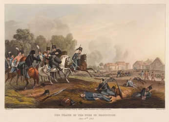 "Hertigens död av Brunswick, 15 juni [sic] 1815". (skriva ut)