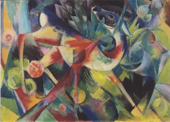 Hjort i blomsterträdgård