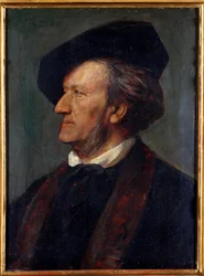 ""Porträtt av kompositören Richard Wagner"" (Porträtt av kompositören Richard Wagner (1813-1883)) Målning av Franz von Lenbach (1836-1904) - 1871 - Olja på trä - Richard Wagner Museum, Bayreuth