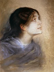 Porträtt av Eleonora Duse (Vigevano 1858 - Pittsburgh 1924), italiensk skådespelerska, målning av Franz von Lembach (1836-1904), pastell på kartong, 68x47 cm