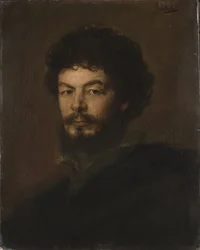 Porträtt av arkitekten och skulptören Lorenz Gedon (1844-1883), av Lenbach, Franz, von (1836-1904). Olja på kartong. Mått: 59x47 cm. Nationalmuseum Stockholm