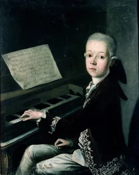 Porträtt av Carl Graf Firmian vid pianot, tidigare antagen vara Wolfgang Amadeus Mozart (1756-91)