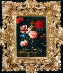 Stilleben med blommor i en glasvas