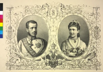 Dubbelbild av Franz Joseph I Kronprins Rudolf och prinsessan Stephanie
