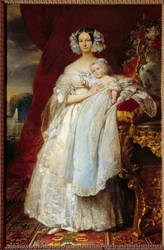 Porträtt till fots av Helene Louise av Mecklembourg Schwerin, hertiginna av Orleans (1814-1858) och greven av Paris (1838-1894) Målning av Xaver Winterhalter (1806-1873) 1839 Sön. 2,15x1,4 m