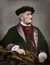 Porträtt av Richard Wagner (1813-1883), tysk kompositör. 1871. Digital färgläggning.