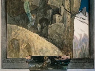 Österrike, Wien, Illustration av Dante Alighieris gudomliga komedi (himlen, sång XXI) av Franz von Bayros, detalj