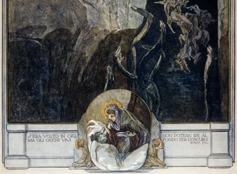 Österrike, Wien, Illustration av Dante Alighieris gudomliga komedi (Helvetet, sång XXIV) av Franz von Bayros, detalj