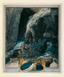 Österrike, Wien, Illustration av Dante Alighieris gudomliga komedi (Helvetet, sång XXVIII) av Franz von Bayros