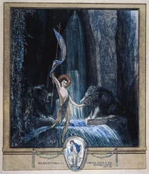 Illustration från Dantes gudomliga komedi, skärselden, Canto XIV: 45, 1921 (wc på papper)