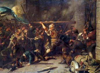 Bondeupproret 1850: Angreppet på den röda barrikaden. Målning av Franz Defregger (1835-1921)