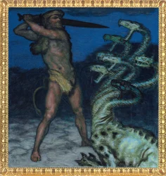 Hercules och Hydra - Peinture de Franz Ritter von Stuck (1863-1928) - 1915 - Syntonos färger på duk - Museum Villa Stuck