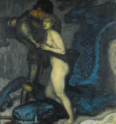 ""Le tueur de dragons"" (Draksläggaren) Målning av Franz Ritter von Stuck (1863-1928) 1913 Privat samling