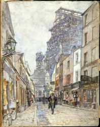 Franska: Rue du Chevalier-de-la-Barre, med Sacré-Cœur under uppförande