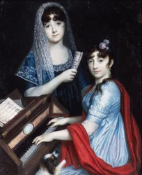 Two Young Ladies at the Pianoforte (akvarell och gouache på elfenben)