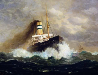 Potsdam passagerarfartyg av Fred Pansing (1844-1912), olja på duk, 1900-talet