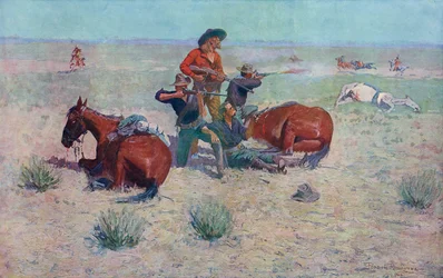 Indianer attackerar cowboys. Frederic Remington.