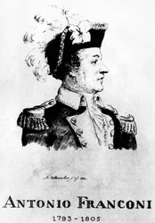 Cirkus: Eau forte av Frédéric Hillemacher, porträtt av Antonio Franconi (1793-1805) - i "The Franconi Circus"".