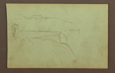 Teckning, American Falls under en molnig himmel, Niagarafloden, möjligen 1856