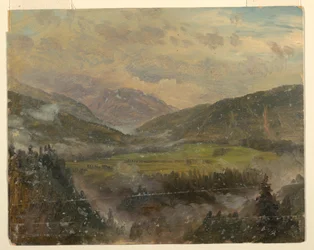 Teckning, Apline-landskap (Bayern eller Schweiz), 1868