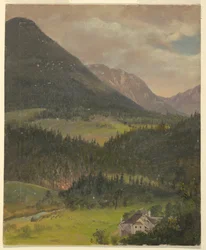 Teckning, landskap från Bayerska alperna, 1868