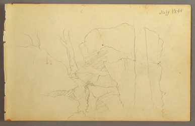 Teckning, Stenblock bland träd, 1844