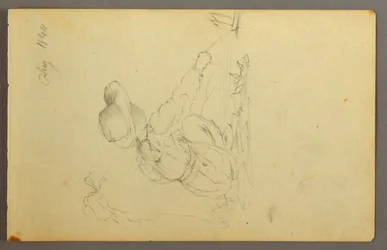 Teckning, Pojke drar segelbåt, 1844