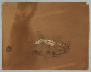 Ritning, bro över floden Combeima vid Ibaque, Colombia, 16 juli 1853