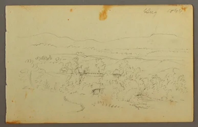 Ritning, Bred dalgång med gårdar, 1844