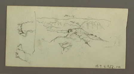 Teckning, Camel Stuides, trädbuske och dal, möjligen 1868