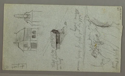 Teckning, Kaskad, troligen Königssee, Bayern, 1868