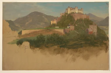 Teckning, Slott från Salzburg, Österrike, 1868