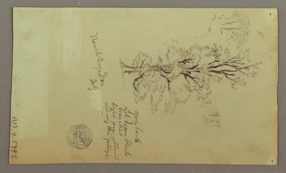 Teckning, Skorstenar, Vattenfall, Figur m.m., juli möjligen 1868