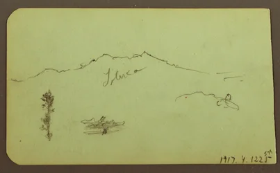 Teckning, kyrka; Averso: Bergslandskap, "Taluca", 1883